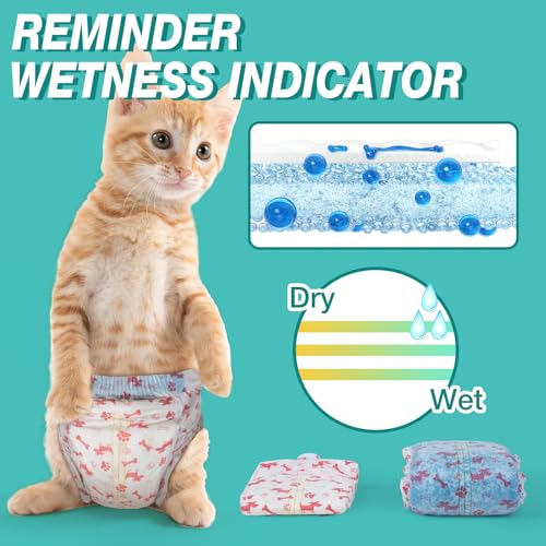 Image of Pet Soft Disposable Cat Diapers - Puppy Diapers for Female & Male Cats with Wetness Indicator, Super Absorbent, Fit for Pet in Heat or Incontinence, 20pcs (XS, Mixed)