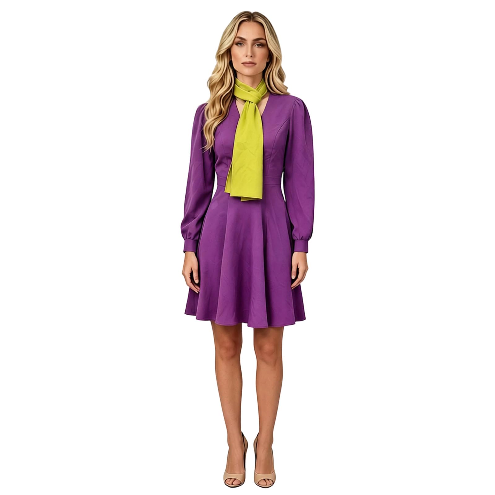 Felcia Women Halloween Costume Adult Purple Dress with Scarf Headband Outfit (B-Purple, S)