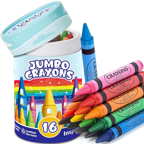 16 Colors Jumbo Crayons for Toddlers Washable Easy to Hold Large Crayons for Kids Ages 4-8 Non-Toxic Crayon for School Art Supplies Classroom Must Haves Birthday Easter Gifts for Boys Girls