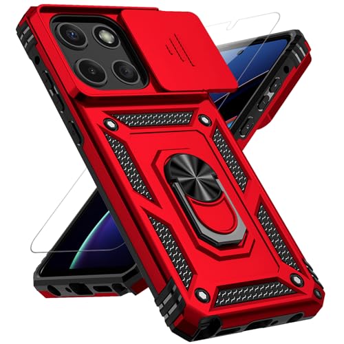 for Motorola Moto G Stylus 2025 Case with Slide Camera Cover HD Screen Protector [Military Grade 16ft. Drop Tested] Magnetic Ring Holder Kickstand Protective Phone Case for Moto G Stylus 2025, Red