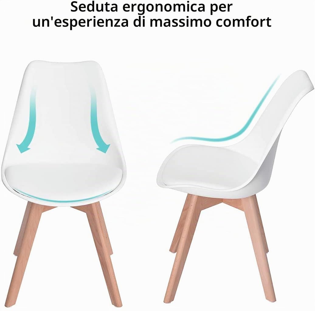 EGGREE Set tavolo con 4 sedie scandinavo, tavolo da pranzo rotondo in legno, 80 cm e sedie da cucina, colore: bianco