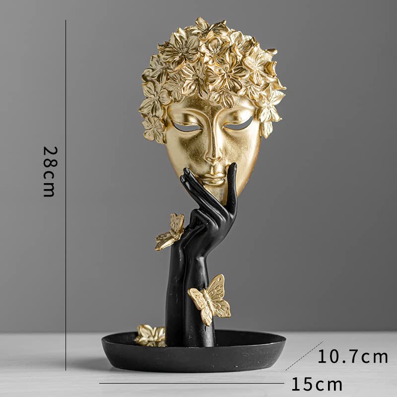 Estatua Moderna Abstracta de Rostro con Mariposas Doradas miniatura 2