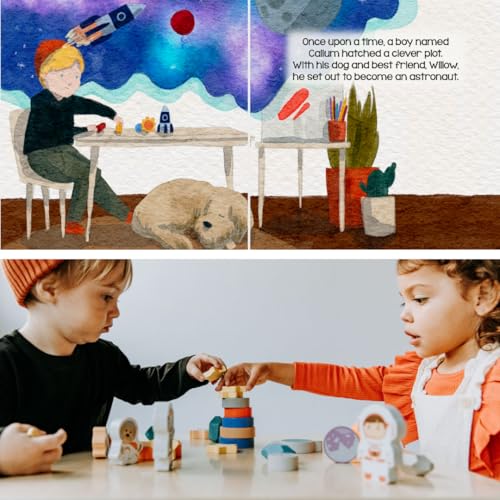 Image of Toddler 30 Piece Stacking Wood Blocks Space Gift - Montessori 2 Year Old Fine Motor Skills Toy Learning Stacking Shape Sorter Sensory Preschool Busy Journey to the Moon (Book and Block Set, Wood)