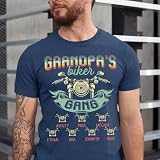 NAZENTI Personalized Grandpa's Biker Gang T-Shirt - Custom Grandpa Shirts for Men, Daddy Shirt, Dad Black Shirt, Grandpa Ride Motocycle Shirt with Kids Names, Gifts for Fathers Day, Birthday S-4XL