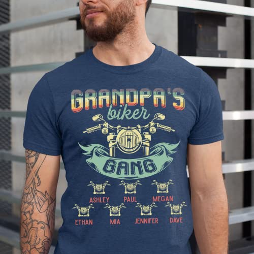 NAZENTI Personalized Grandpa's Biker Gang T-Shirt - Custom Grandpa Shirts for Men, Daddy Shirt, Dad Black Shirt, Grandpa Ride Motocycle Shirt with Kids Names, Gifts for Fathers Day, Birthday S-4XL