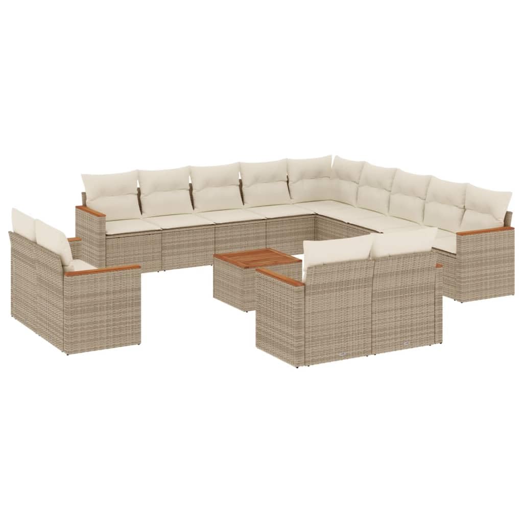 Set Sofas Jardin 14 Pzas Ratán Sintético Beige