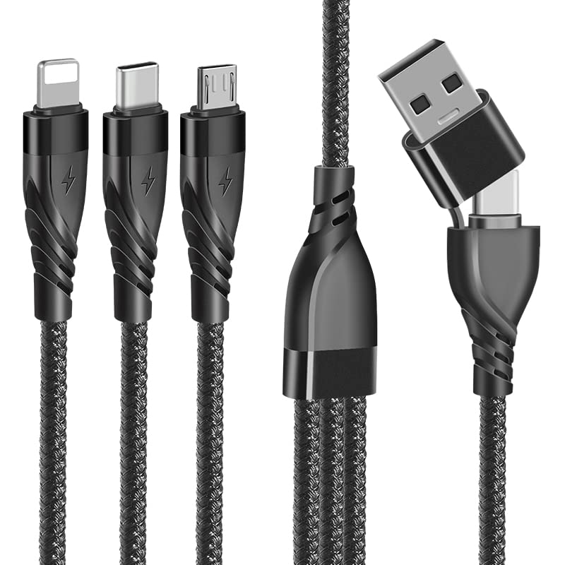 Unillous USB Cable 5 in 1 Multi Charging Cable with iP Cable USB Type C Cable Micro USB Cable, USB A/USB C Fast Charging Cord for Phone 13 12 11 Samsung Galaxy S20 S10 S9 S8 S7 Huawei Android- 1.2M
