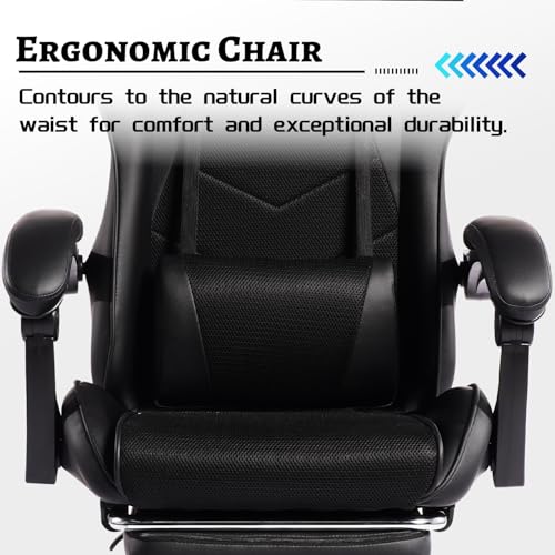 Image of Gaming Chair with Headrest and Lumbar Support, High Back Leather Computer Office Desk Chair with Footrest, 360 Swivel Height Adjustable Recliner Game Chair (Black)