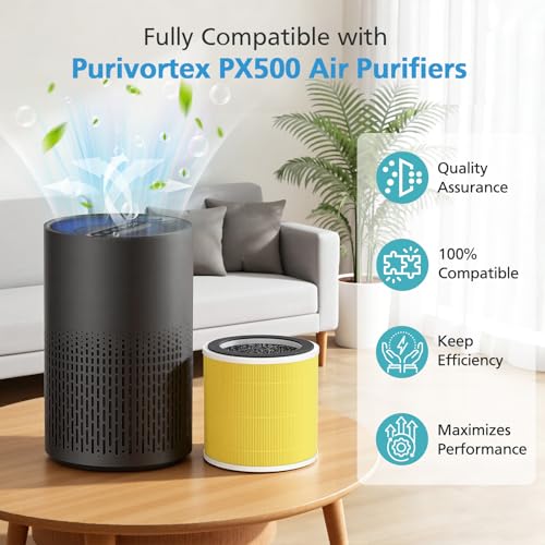 Image of 2 Pack PX500 Pet Care Replacement Filter Compatible with Purivortex PX500 Air Purifier, 3-in-1 HEPA Filter for Home Large Room, Yellow