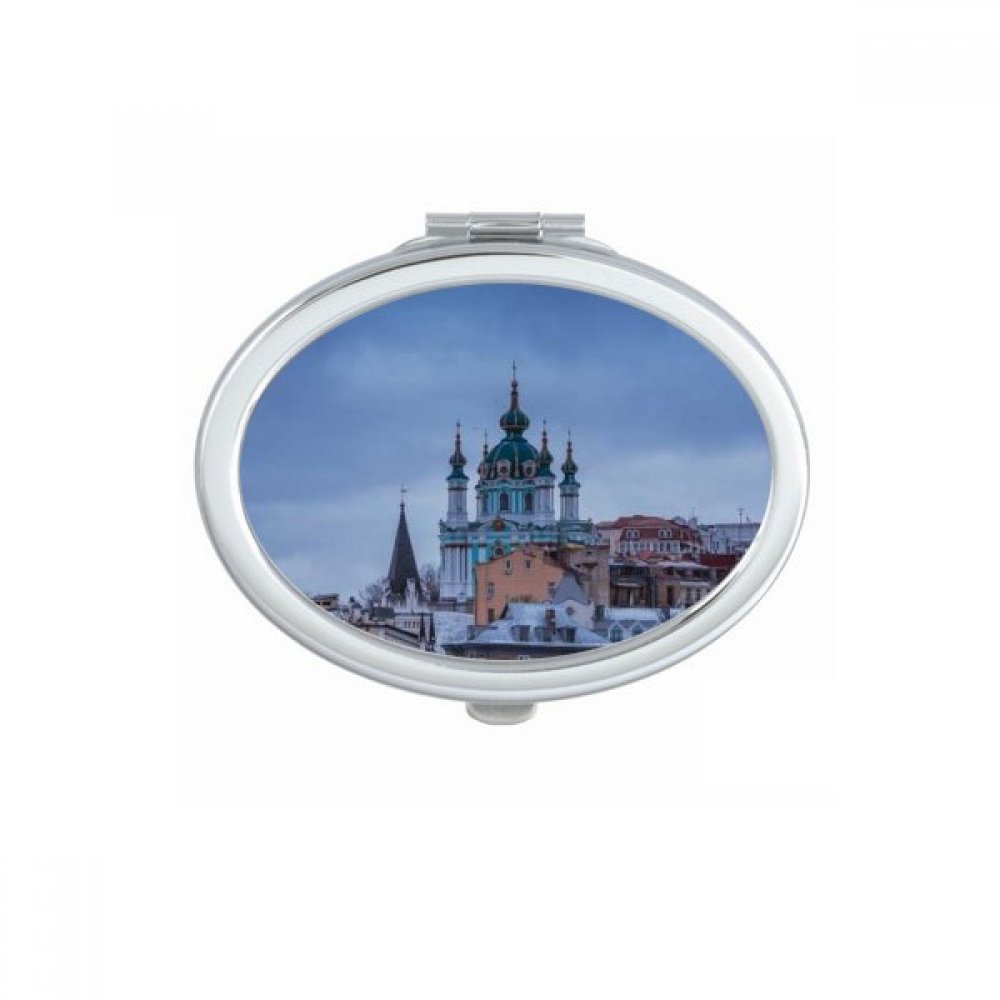 Miroir de poche pour retouches sans traces, format compact ovale ciel bleu