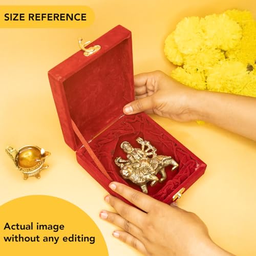 Image of Ekhasa 100% Pure Brass Durga Maa Murti in Luxury Red Velvet Gift Box God Idols for Gifting | Best Wedding Gifts for Marriage Couple, Marriage Gifts for Couples, Housewarming, Shop Opening Ceremony