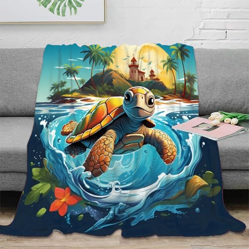 Couverture microfibre sea turtle swim 3D lavable 150x200cm