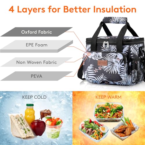 Image of Lifewit Medium Lunch Bag, Insulated Lunch Box, Soft Cooler Cooling Tote for Adult Men Women, Flower 12-Can (9L)