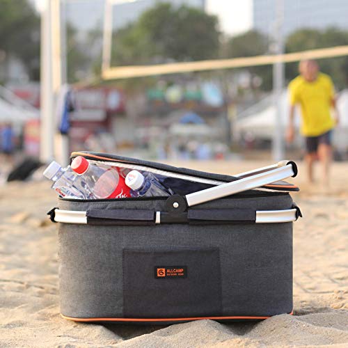ALLCAMP Insulated Picnic Basket Portable Cooler Bag for Travel, Shopping, Camping (Medium Jet Gray) - Thumbnail 5