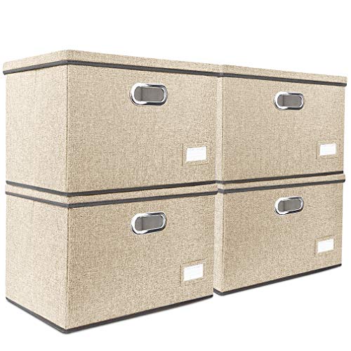 Large Foldable Fabric Storage Bins with Lids Washable Transparent Slot Design [4-Pack]Fashionable Decorative