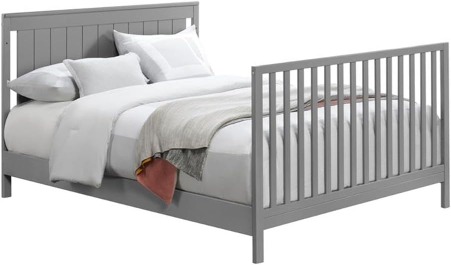 Pemberly Row Wood Full Bed Conversion Kit, Dove Gray Finish, 76 in Side Rails with Support Slats, Greenguard Gold Certified, Transitional Design for Convertible Crib to Full-Size Bed