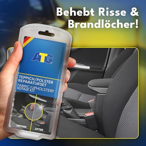 ATG® Brandloch Reparaturset Auto Stoff - Professionelle Reparatur für alle Polster & Teppiche - 13 TLG. Autositz Reparaturset - Schnell & einfach Autositz Flicken - Stoff Reparatur Set