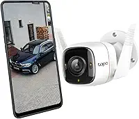 Tapo C320WS – Câmera de vigilância WiFi externa/interna, 2K, resolução QHD de 4 MP, visão noturna colorida, 512G, notificações em tempo real, IP66 à prova d'água, compatível com Alexa, branca.