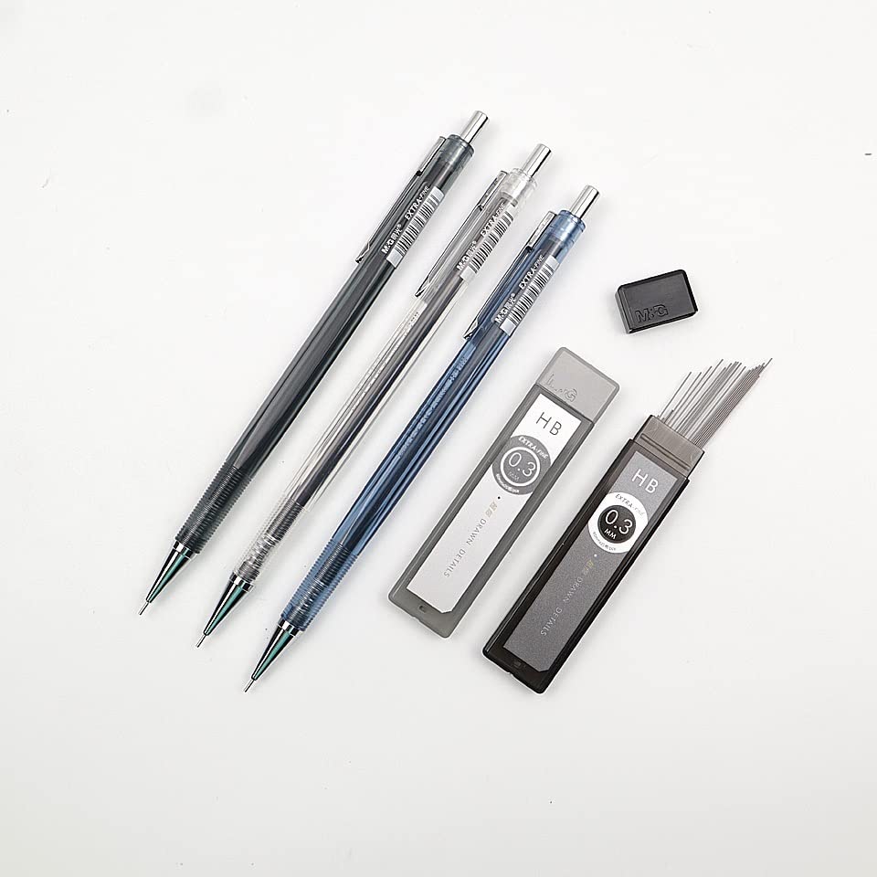 Ołówki 3 szt. Ołówek mechaniczny 0,3 mm Wyślij 2 pudełka wkładów do ołówków z metalową stalówką Ołówki automatyczne (3 ołówki) (3 ołówki)
