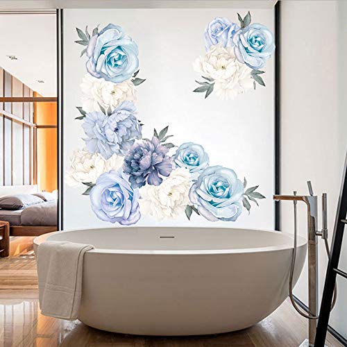 Vinilo Decorativo Floral Peonía Azul y Blanco 3D miniatura 2