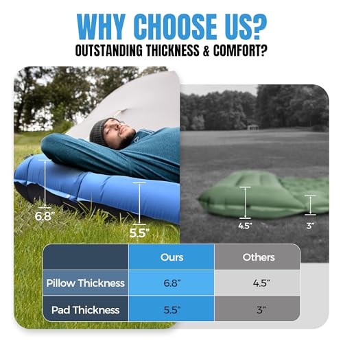 NAPASA Camping Sleeping Pad, 6.8'' Extra Thickness Reinforced Sleeping Pad for Camping with Pillow Built-in Foot Pump, 79 * 28IN Ultralight Self Inflating Air Mattress Mat for Backpacking Hiking Tent