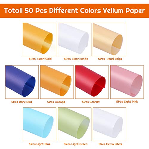 Shynek SVP-05 Colored Vellum Paper, Shynek 50 Sheets 10 Colors Transparent Vellum Paper 8.5 X 11 Translucent Printable Clear Vellum Sheets thumb #1