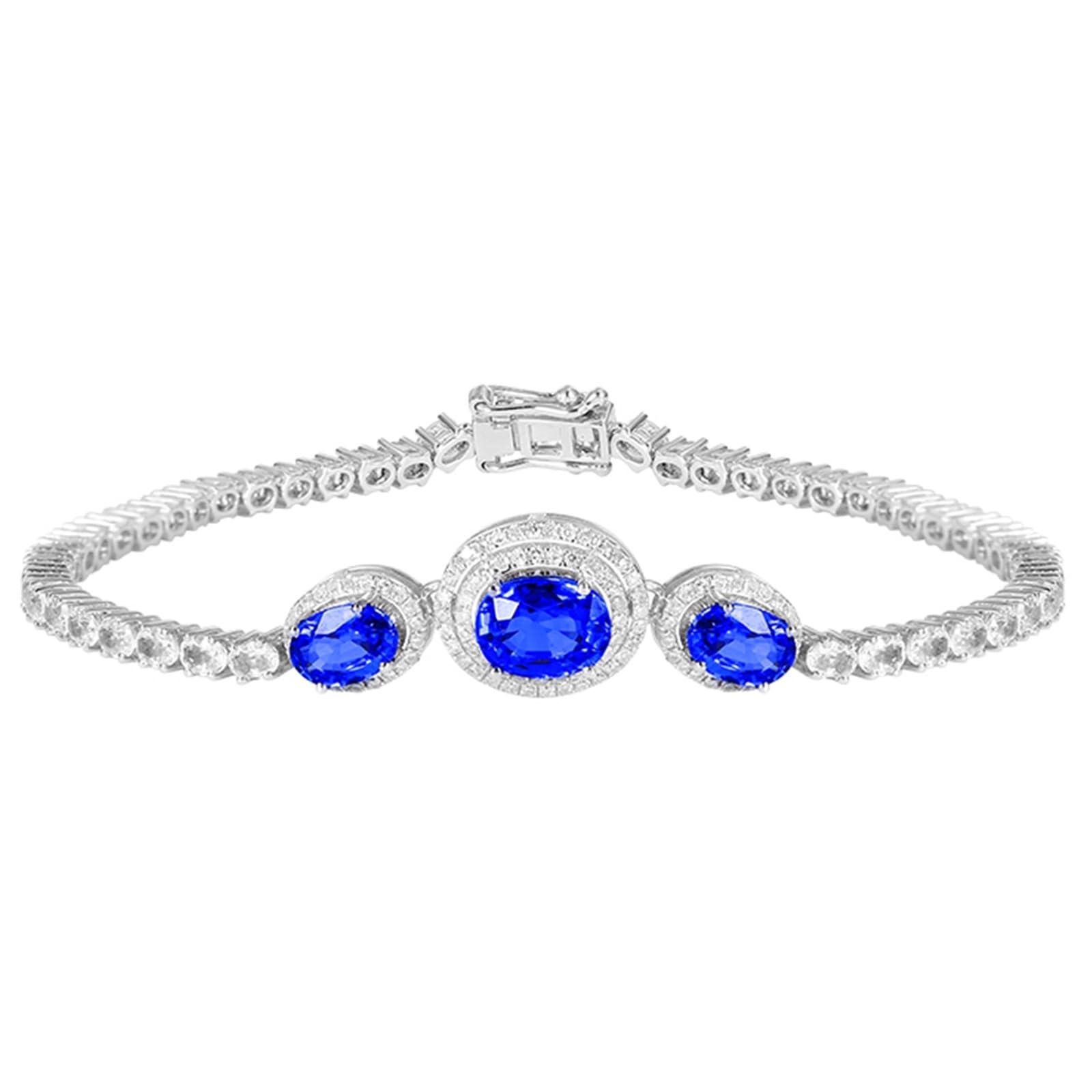 Bracciali Oro Bianco 18k/14k/9k Vero, Bracciale Zaffiro Sintetico Donna 2.69ct 16-20 cm con Moissanite, Braccialetto Sposa Fidanzati