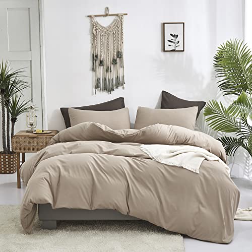 Image of KAREVER Deep Champagne Comforter Set King Cream Coffee Bedding Set Khaki Blanket Women Soft Dark Champagne Bedding Set Men Breathable Taupe Comforter Set King