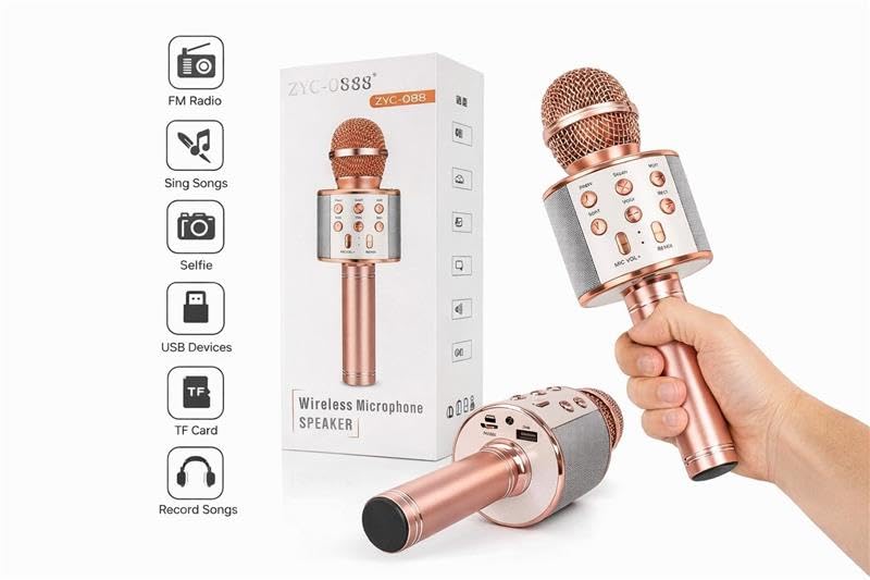 Image of Wireless Karaoke Microphone with Speaker | Handheld Bluetooth Mic for Singing with Echo Effect, 5 Magic Voice Modes, Music Sync LED & 1800mAh Rechargeable Battery (Q37-Multi)