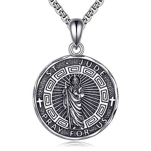 YFN Saint Jude Necklace Sterling Silver Religious Protector Pendant St Jude Jewelry Gifts for Women Men