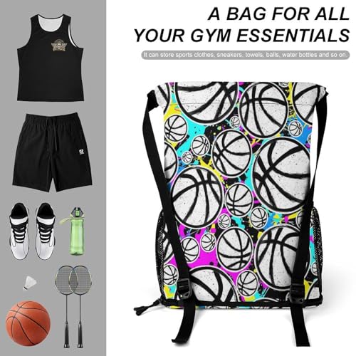 Custom Basketball Drawstring Backpack - Cool Cinch Sack, String Backpacks with Pocket for Kids Women Men Boys Girls for Gym Outdoor Sports Travel Athletic Drawstring Bag - Lightweight/Foldable4
