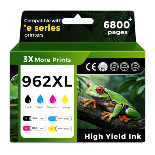 Image of 962XL Ink Cartridges Combo Pack 9015e 9010 Replacement for HP 962 XL Ink | Upgraded Chip HP962 HP962XL High Yield & Vivid Color Use for OfficeJet Pro 9015e 9010e 9018e 9012e 9020e 9025e 9028e Printer