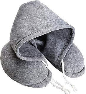 GEEZY Travel Pillow Soft Comfortable Hooded U Shape Airplane Neck Pillow, Head & Neck Support Sleeping Rest Cushion Compact & Lightweight Car Train Pillow