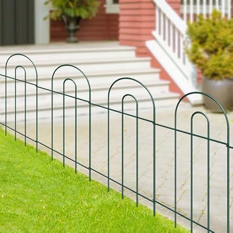 FOREHOGAR Decorative Garden Fence Border 32inX20ft Outdoor Green No Dig Temporary Iron Wire Edge Flowers Fencing Panels Rustproof Metal Folding Garden Fencing for Yard Cover