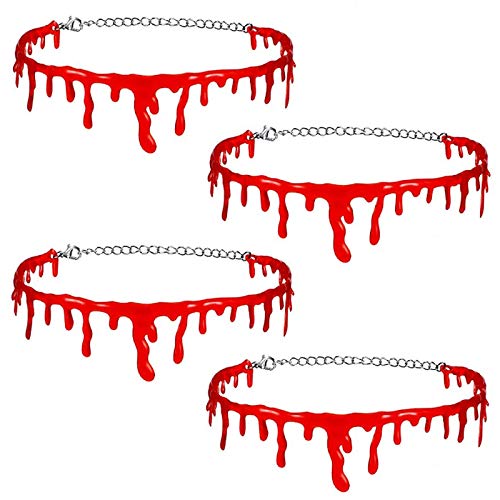 DALJIAFA Halloween Dripping Blood Necklace Bloody Choker Collarbone Chain Horror Vampire Red Clavicle Necklace Drip Blood Pendants Women Cosplay Costume Party Accessories Cute Charms Jewelry 4 Pcs