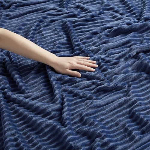 Image of Nestl Blue Throw Blanket for Couch - Cozy Warm Fuzzy Blankets for Women, Set of 2 Small Fleece Throws for Girls - Navy Blue, 50 x 60 Inches