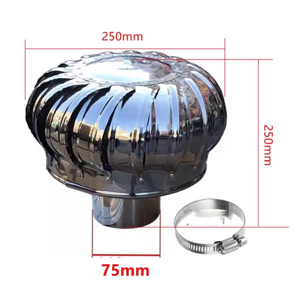Comignoli Girevoli per Estrazione di Fumi, Cappello Eolico, Aspiratore Fumi Girevole per Canna Fumaria per Camini di 75-600mm di Diametro, Zero Consumo, Silenzioso(75mm/3in)