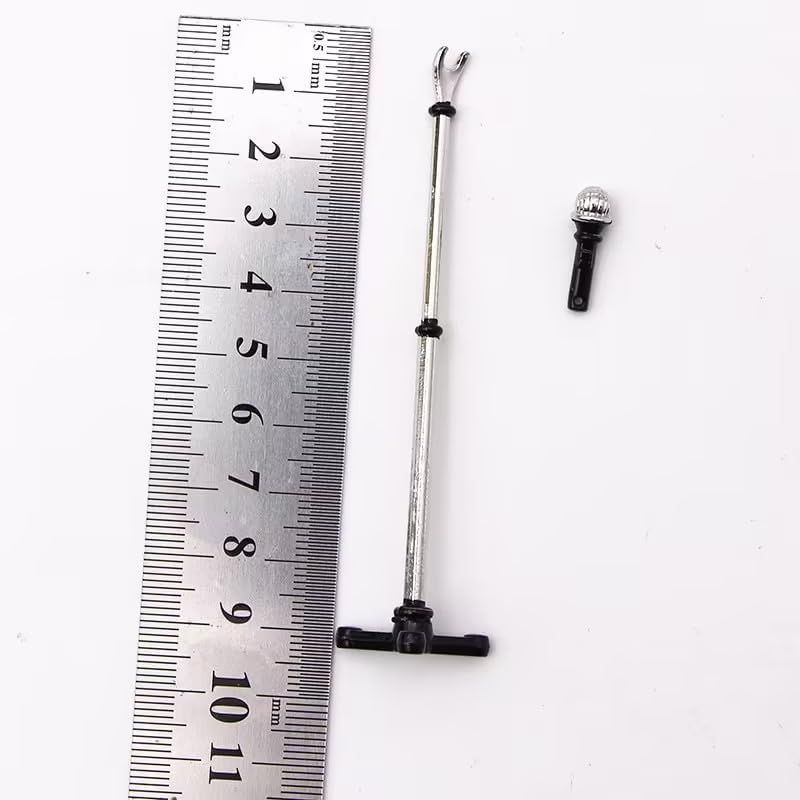 2Pcs Black 1/12 Dollhouse Miniature Accessories,Metal Microphone with Stand - Image 2