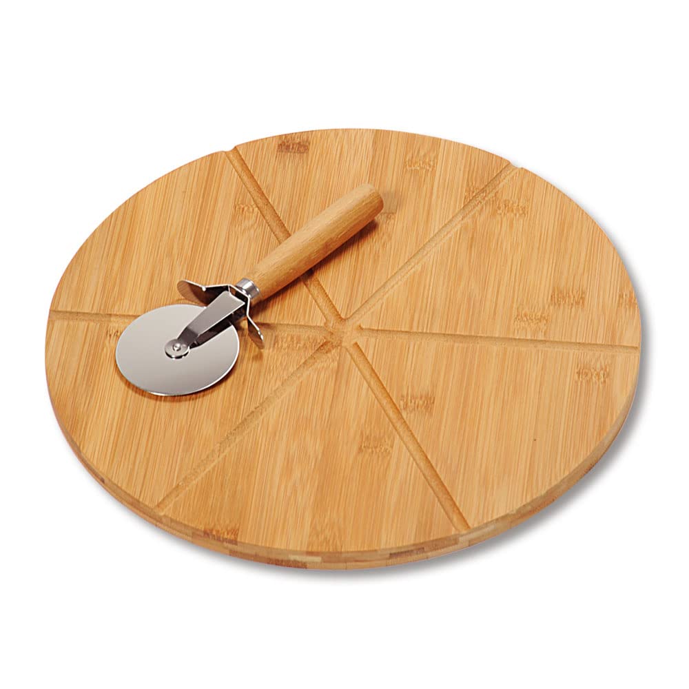 Kesper | 2 talerze do pizzy z 1 krajalnicą do pizzy, materiał: bambus z certyfikatem FSC®, wymiary: ø 32 cm/grubość: 1 cm, kolor: brązowy |58465