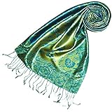 Lorenzo Cana Pashmina Damen - Schal Schaltuch jacquard gewebt 100% Seide Paisley Muster Seidenschal Seidentuch Türkis Hellgrün 78642