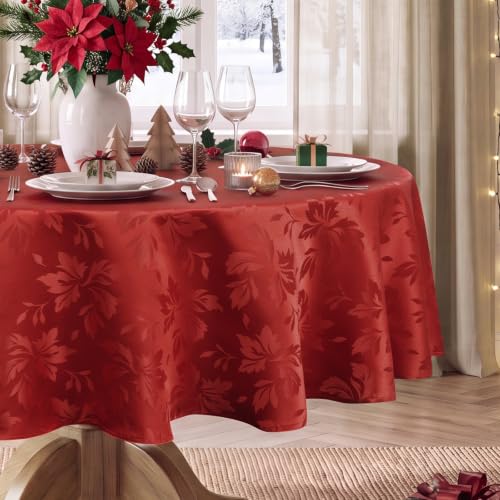 Romanstile Christmas Jacquard Round Tablecloth 70 Inch, Red
