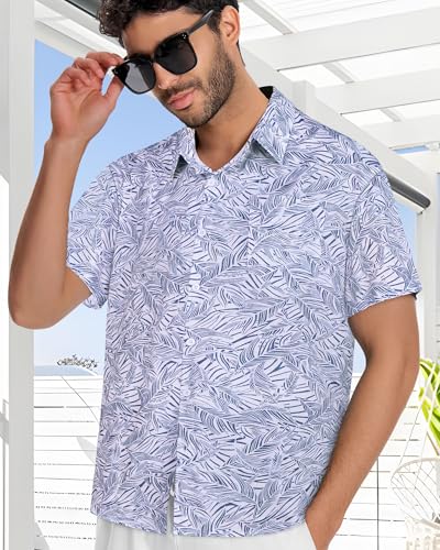 Image of Men Hawaiian Shirt Short Sleeve Summer Beach Button Down Shirts with Pocket