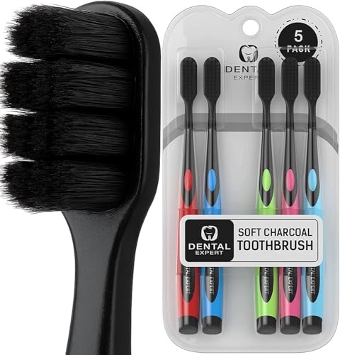 Soft Toothbrushes for Adults - Black Charcoal Toothbrush Ultra Soft for Sensitive Gums - Teeth Whitening Brush for Adults & Children [Extra Family Pack] Super Soft Tip Bristles (Colorful)