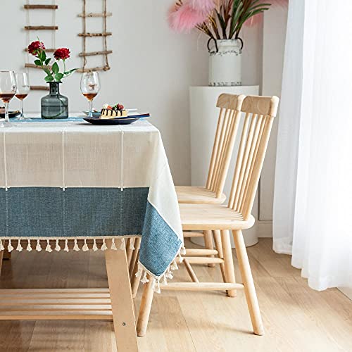 Nappe pompon bleu blanc gris rectangulaire 140x300 pour table à manger - 5