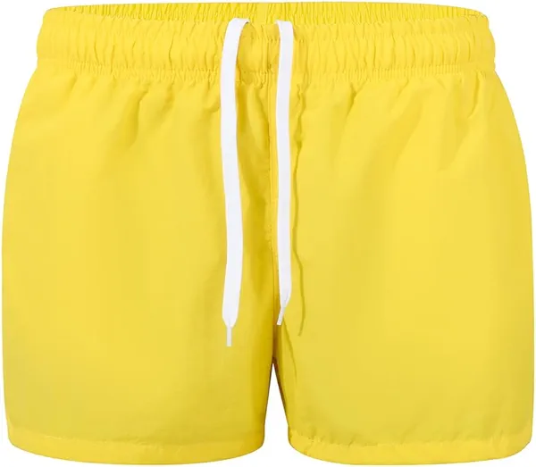 Gleemyth 3 Inch Mens Swim Shorts Quick Dry Short Yellow Swim Trunks for Men Summer Suits XL