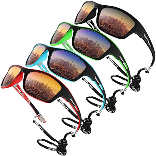 4 Pieces Mens Sunglasses Polarized UV Protection Mens Sports Sunglasses with Elastic Rope for Men Trucker Pool Supply