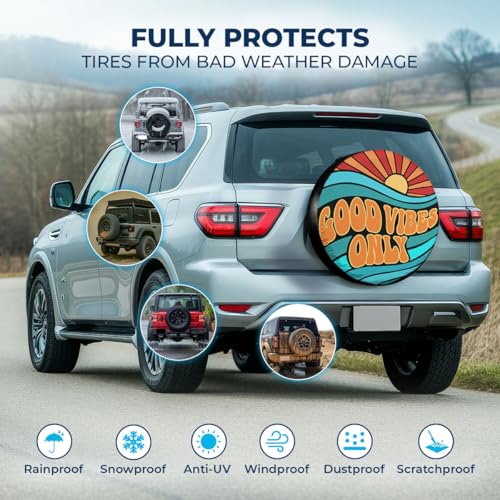 Image of GENANY Good Vibes Only Father's Day PVC Spare Tire Cover for RV Trailer, Waterproof, Size 14 Fits 24-27 Inch