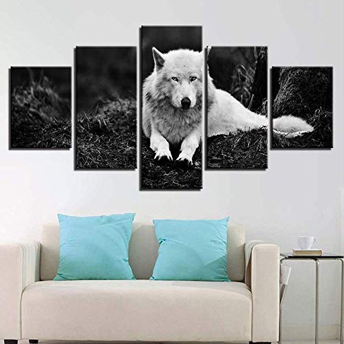 Toile loup blanc pour chambre et séjour - Décoration murale zen à l'encre - 5
