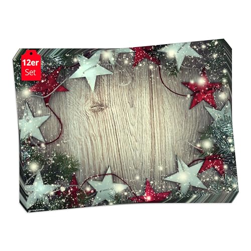 Tischsets I Platzsets Weihnachten Sterne in rot und Silber - 12 Stück...