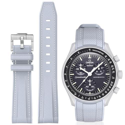 Image of BONACE Bands for Moonswatch Watch,Curved SIlicone Strap Compatible with Omega X Swatch 20mm Watch,Swatch Omega Moonswatch Speedmaster Replacement No Gap Strap Men Women